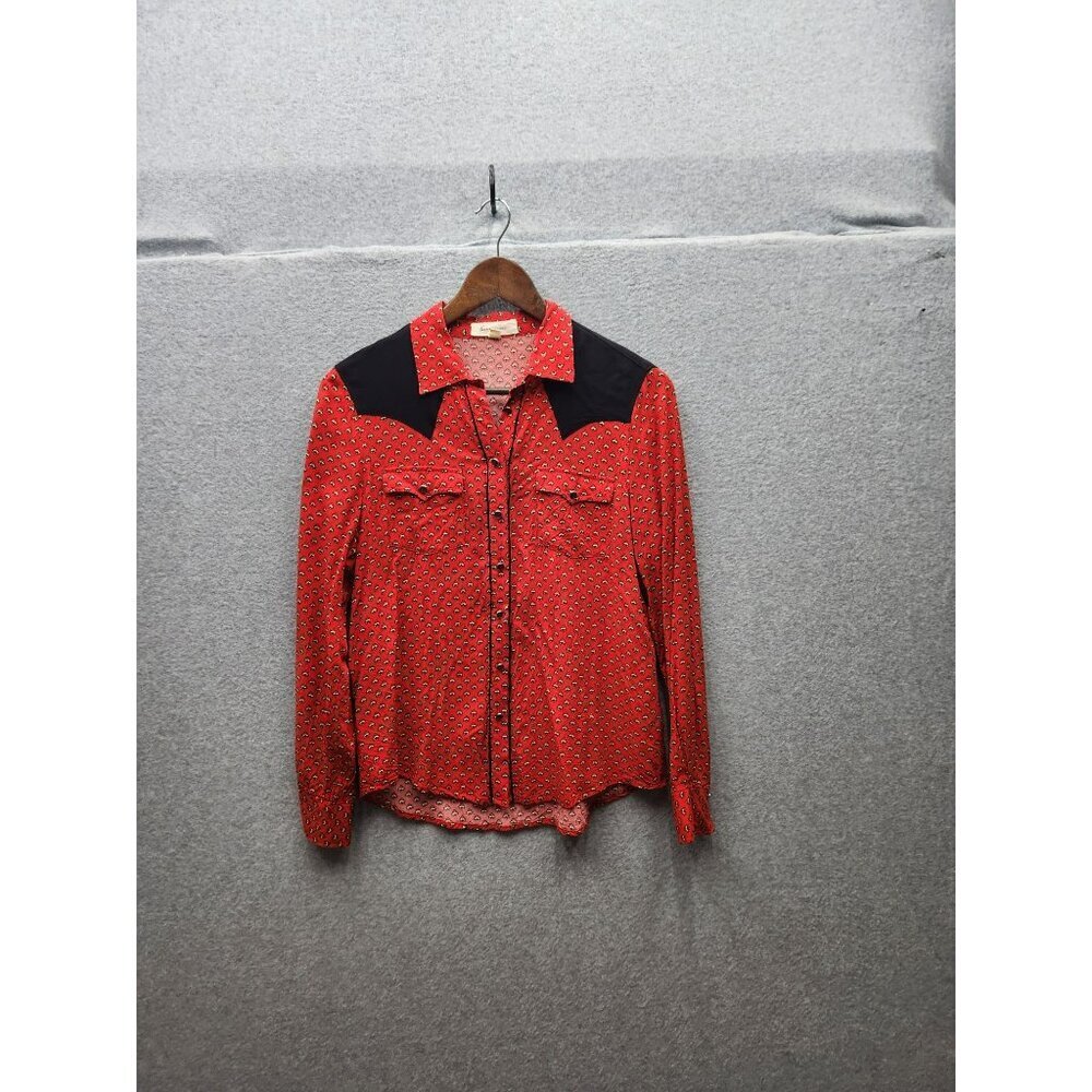 Two By Vince Camuto Womens Size S Red & Black Western Style‎ Button-Up Shirt
